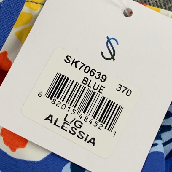 Brand New! Skye Floral Bikini Bottoms Mid Rise Large Blue White Striped Orange - Picture 6 of 12